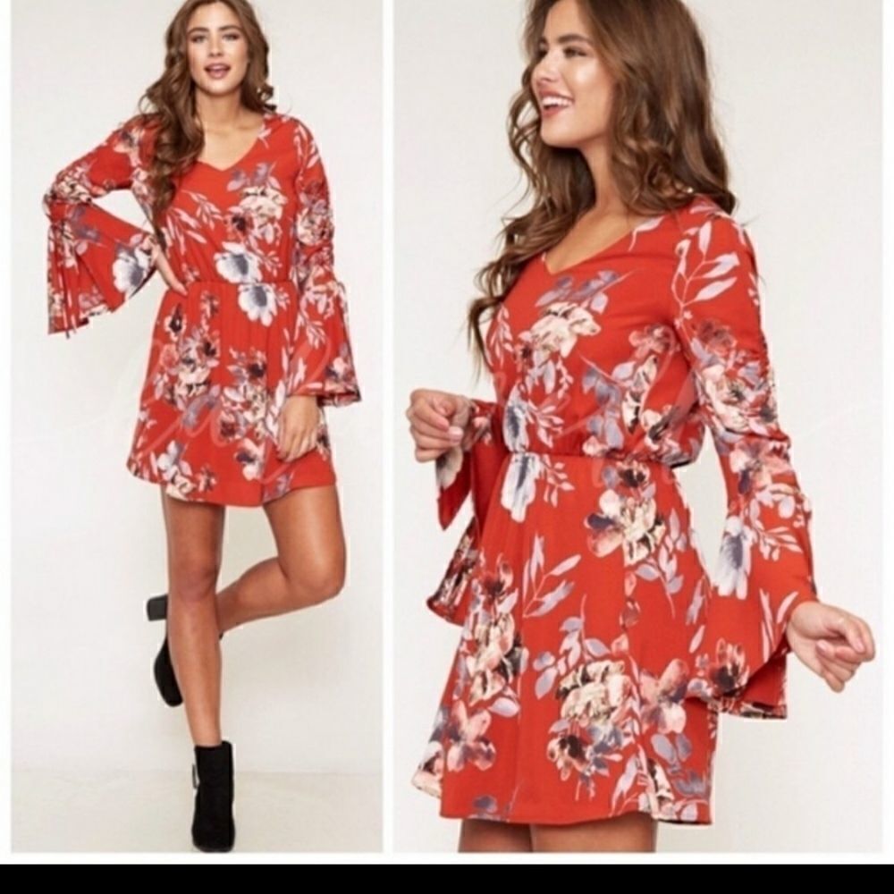 NWT Floral Red Boho Dress - S & M